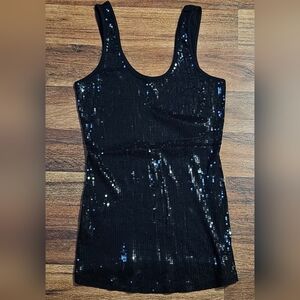 Express Sequined Front Jet Black Tank Top, Size Small